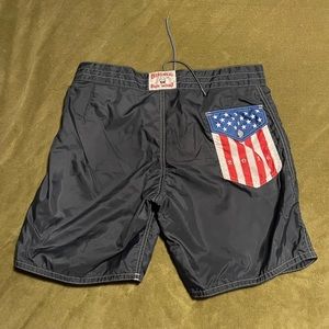 Birdwell Beach Britches 311 Mens 36 Navy AMERICAN FLAG Board Shorts USA Made.